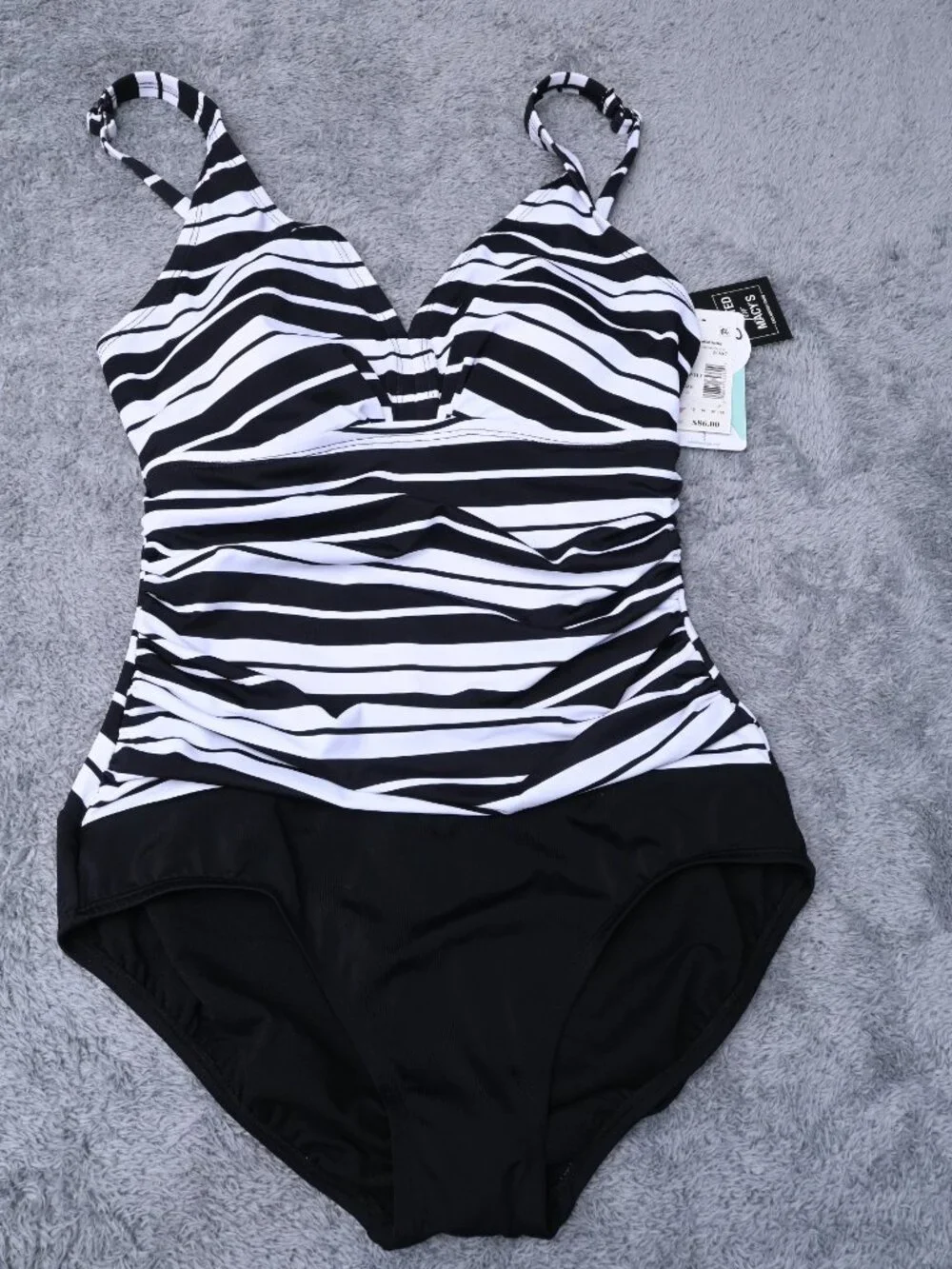 Swim Solutions Striped Tummy-Control Bust Support Swimsuit Women's Size 8 $86 - Picture 2 of 14